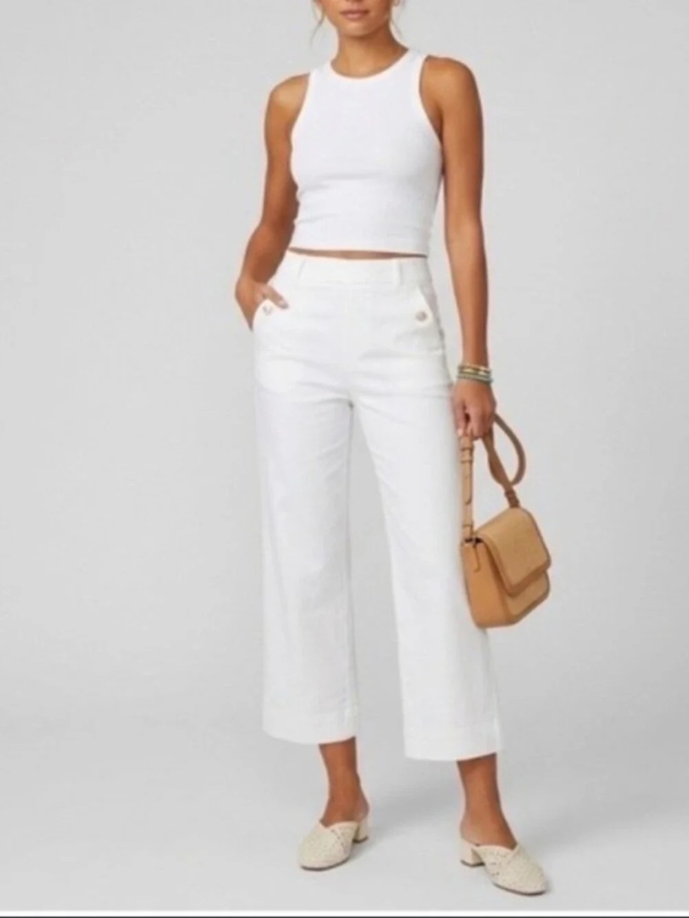 NWT Spanx Stretch Twill Cropped Wide Leg White Pants Size XS